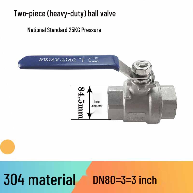 Heavy-Duty 201/304 Stainless Steel Ball Valve, Two-Piece, WOG100, Large Bore, Sizes DN15, DN20, DN25, 2 Inch.