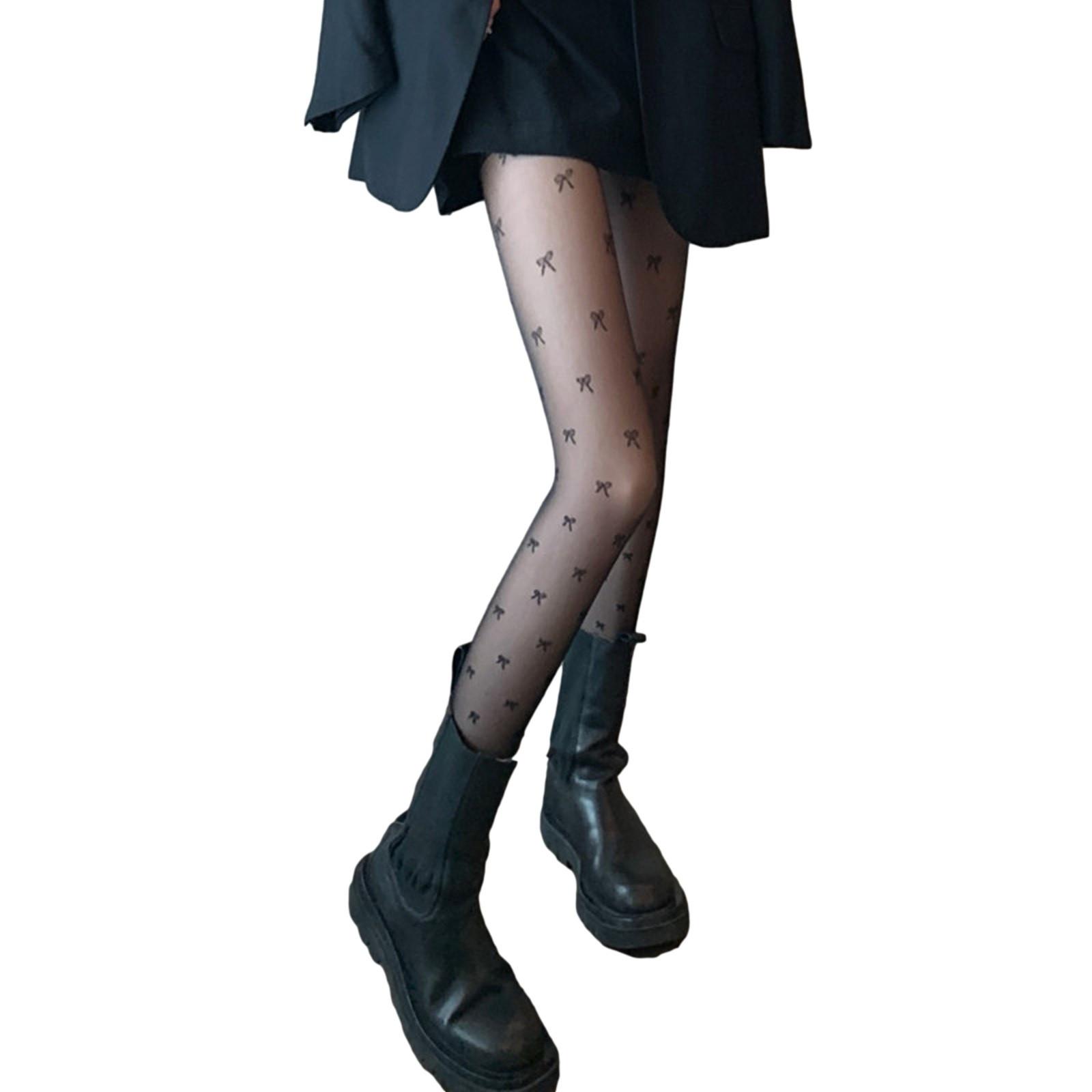 

(SU)Женские сексуальные кружевные прозрачные колготки с бантом на подтяжках и верхней частью бедра, сшитые колготки One Size чёрный