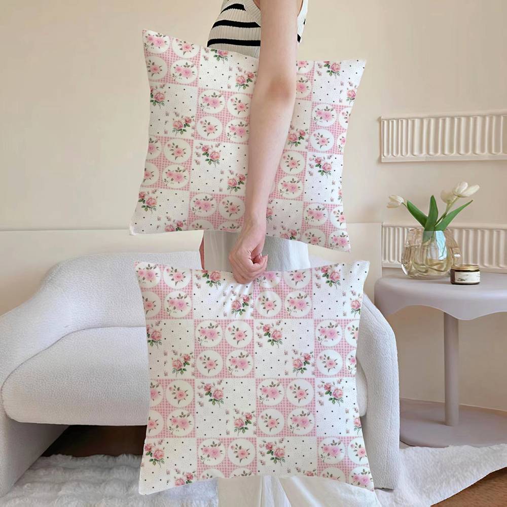 Tea Break Floral Pillow Case Sofa and Living Room Decorative Cushion Covers Dust-proof and Mite-proof Invisible Zipper