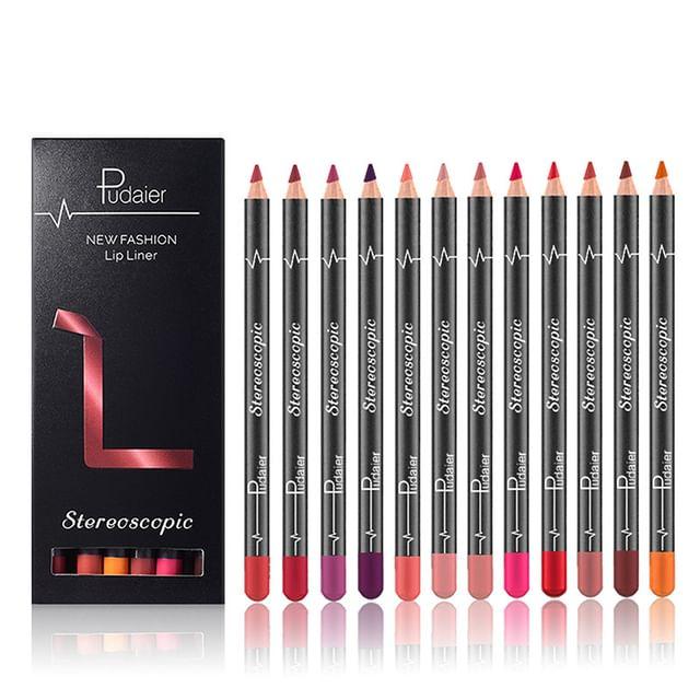 Pudaier - Stereoscopic Lip Liner Set (12 Colors)