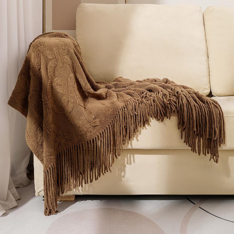Woven Jacquard Woollen Terry Throw Blanket Knit Sofa Cover Blanket Small Thread Blanket Comfortable Office Naps Blanket For Couch Bed