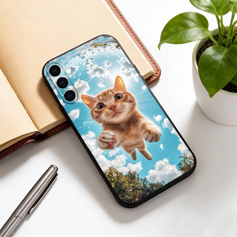 Cat Phone Case Black Silicone Soft For Samsung Galaxy A73,A72,A71,A70,A53,A52,A51