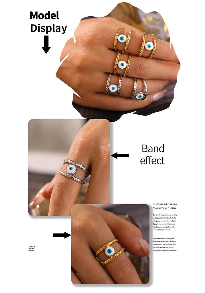 Blue Eye Stainless Steel Ring: Unique European-American Design, Colorfast, Fashionable for Women