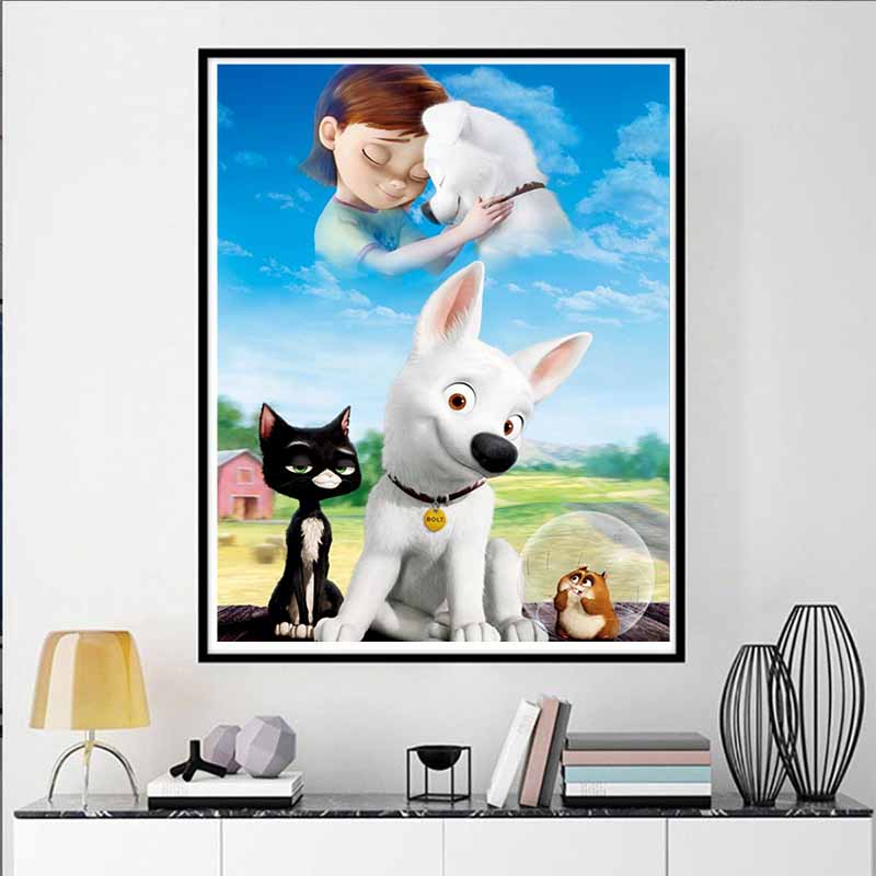 Disney 5D DIY Diamond Painting Bolt and Friends Illustrations Cartoon Full Diamond Mosaic Art Wall Decoration Set