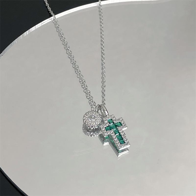 Pin Necklace Cross Zircon Paper Clip Necklace Women S Niche Candy Color Pendant Clavicle Chain Full Diamond Premium Sense
