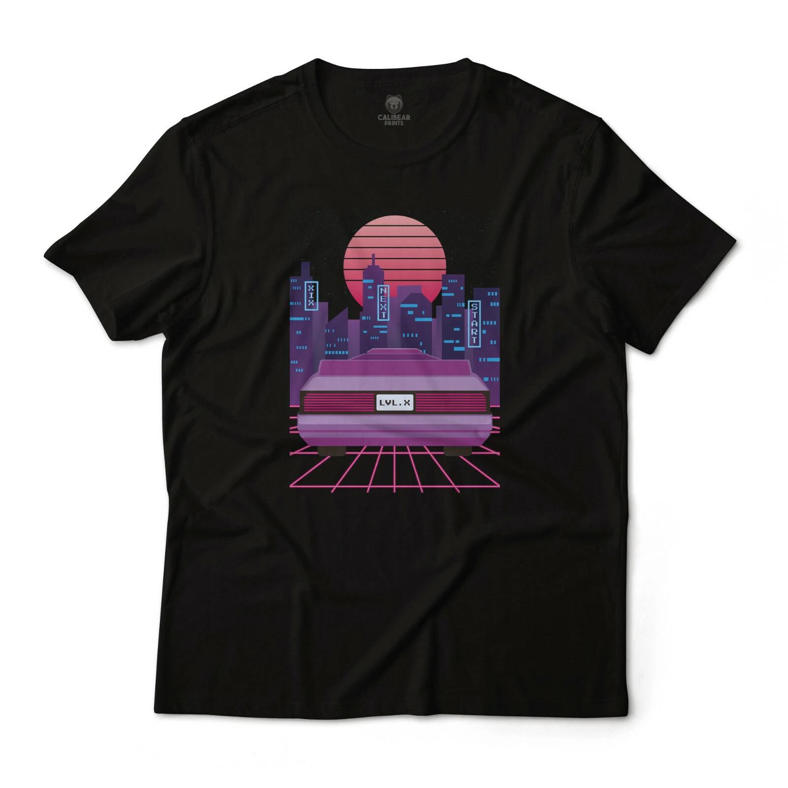 Cyber City Vaporwave Synthwave Retro Car Electronic Style Graphic Art Tee M