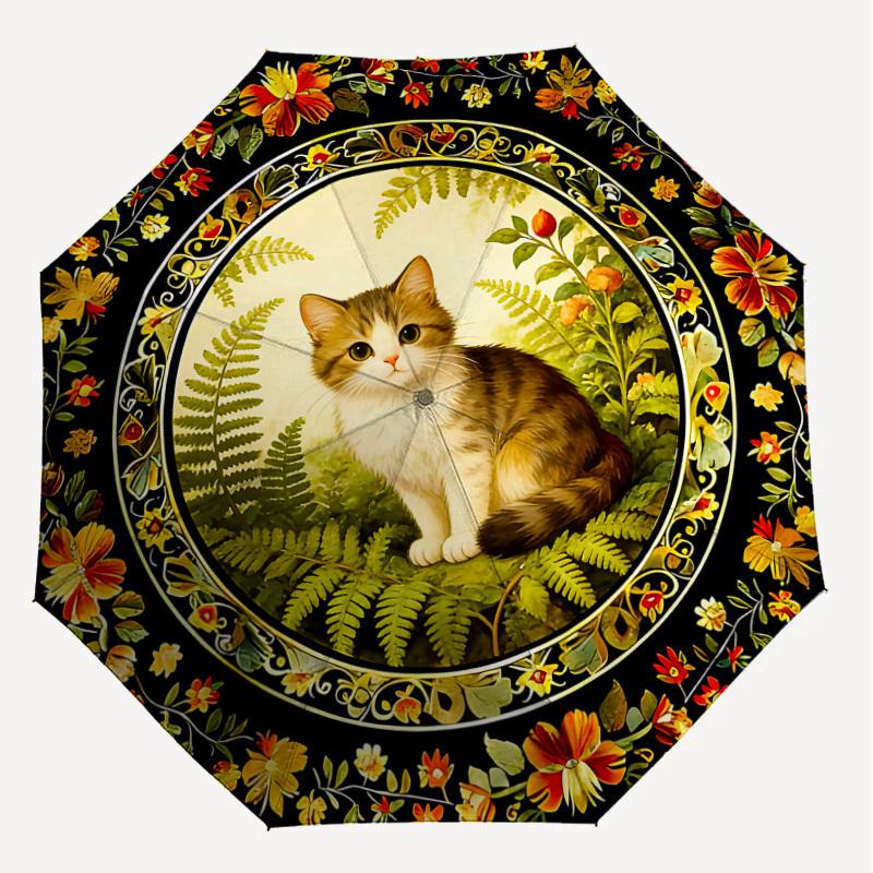 1PC Cat, Floral Umbrella-8-Rib Reinforced, Automatic Open, Lightweight & Durable, Cute Fashion Accessory for Outdoor-K1255