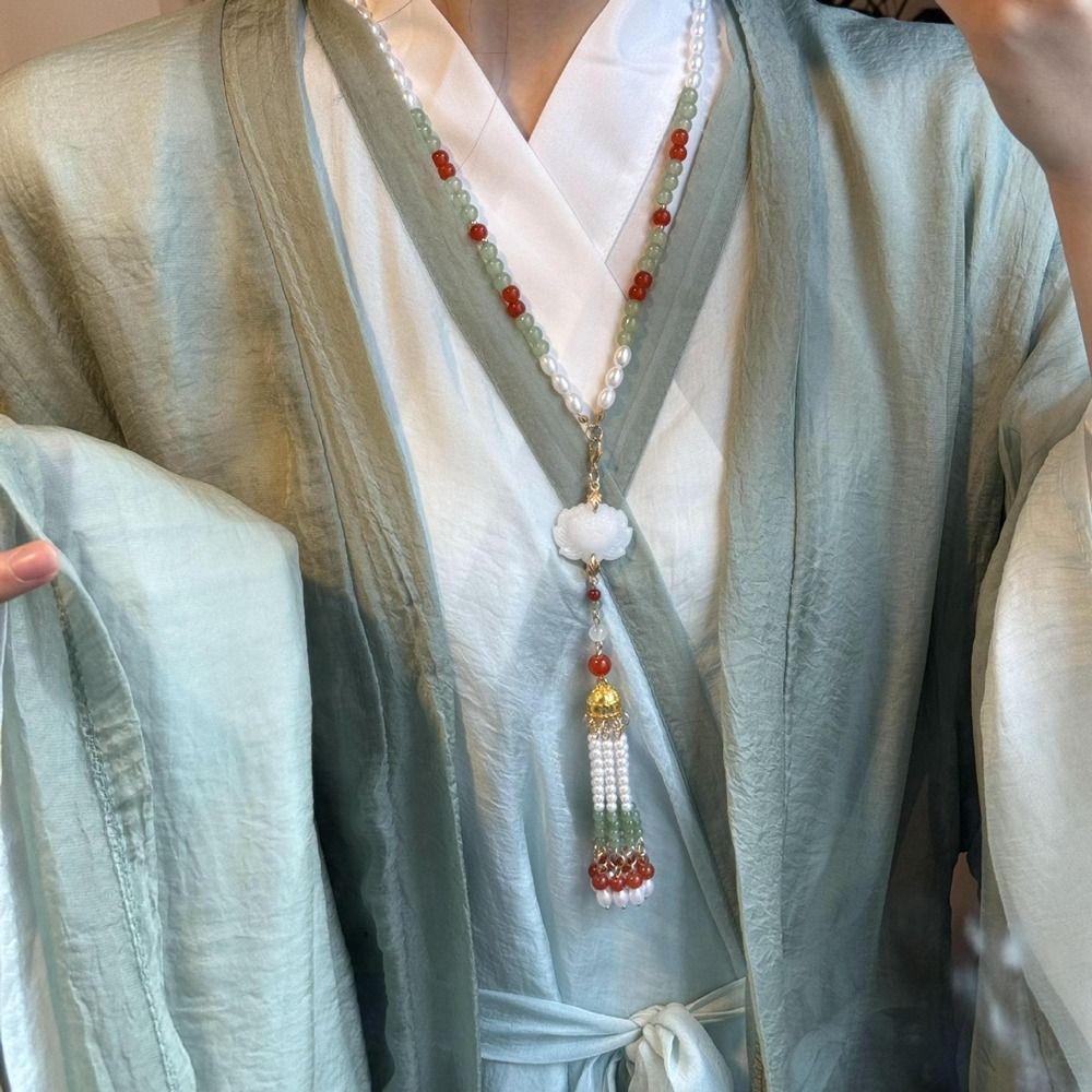 Chinese Style Hanfu Ruyi Pendant Pearl Chinese Necklace Horse Face Skirt Necklace Decoration