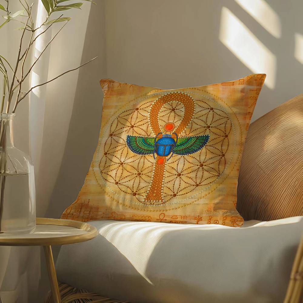 Ancient Ecology Life Talisman Pattern Pillow Case Silky elegant Comfort Sofa Bed  Invisible zipper Beach pillowcase