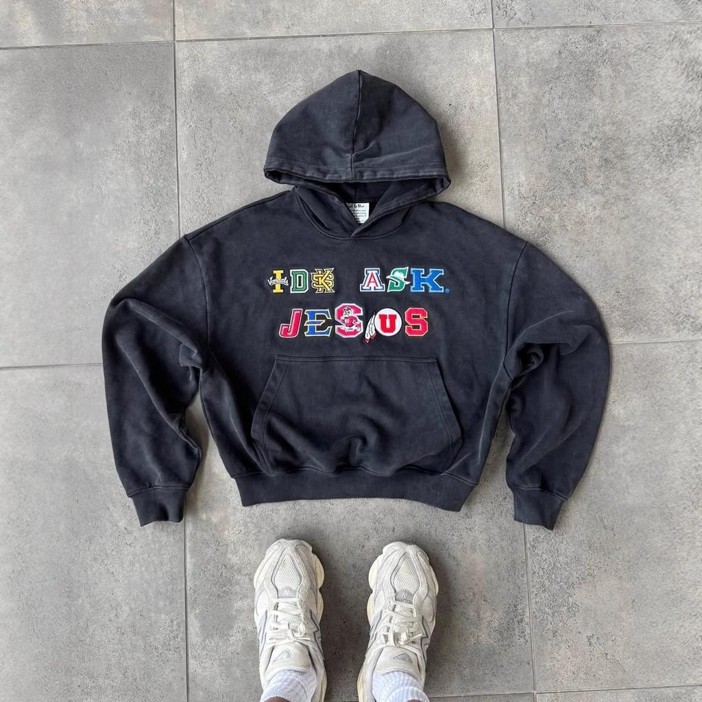 European and American trendy brand street hip-hop hooded colored letter embroidered sweater for men and women of the same style casual sports tops 