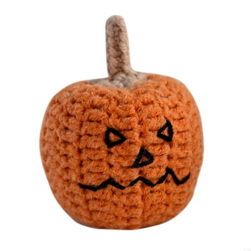 

62KD Handmade Knitted Pumpkin Head with Positive Message Cards Halloween Festivals Crochet Pumpkin Dolls Ornament for Gifting