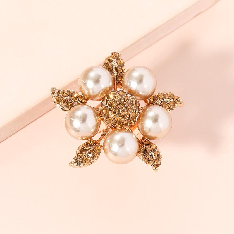 Chic Retro Luxe Rhinestone Pearl Floral Statement Ring Adjustable Open