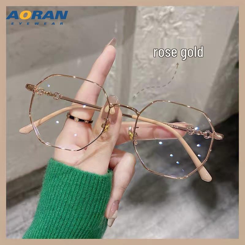 Korean Style Retro Gold Wire Glasses Frame for Women - Anti-Blue Light & Anti-Radiation, Small Polygon Myopia Design.