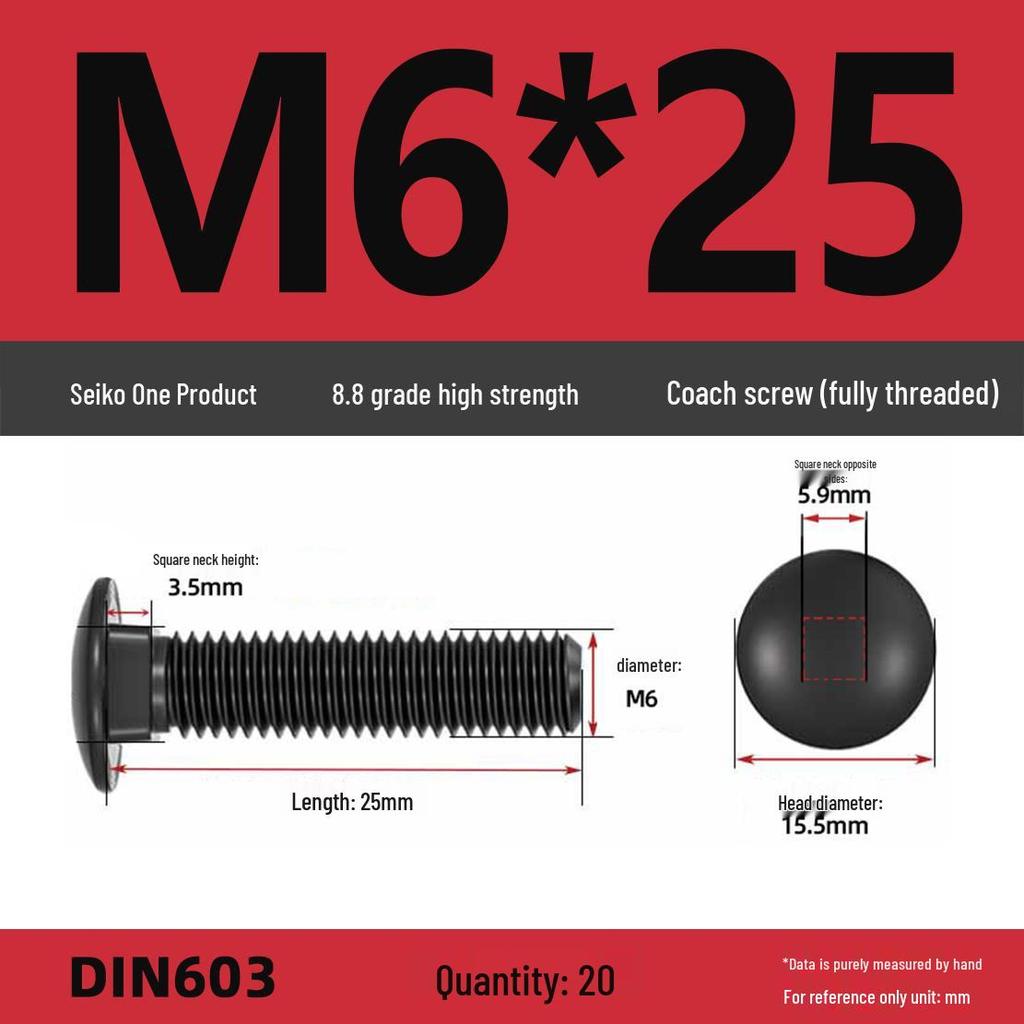 High-Strength Grade 8.8 Carriage Bolts: Round Head, Square Neck, M6-M16 Sizes for Shelf and Bridge Frames