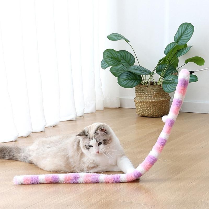 2 Pieces Cats Toy Wand Teaser with Bell Plush Strip Toy Interactive for Indoor Cats Gift for Kitten Playing Exercisin