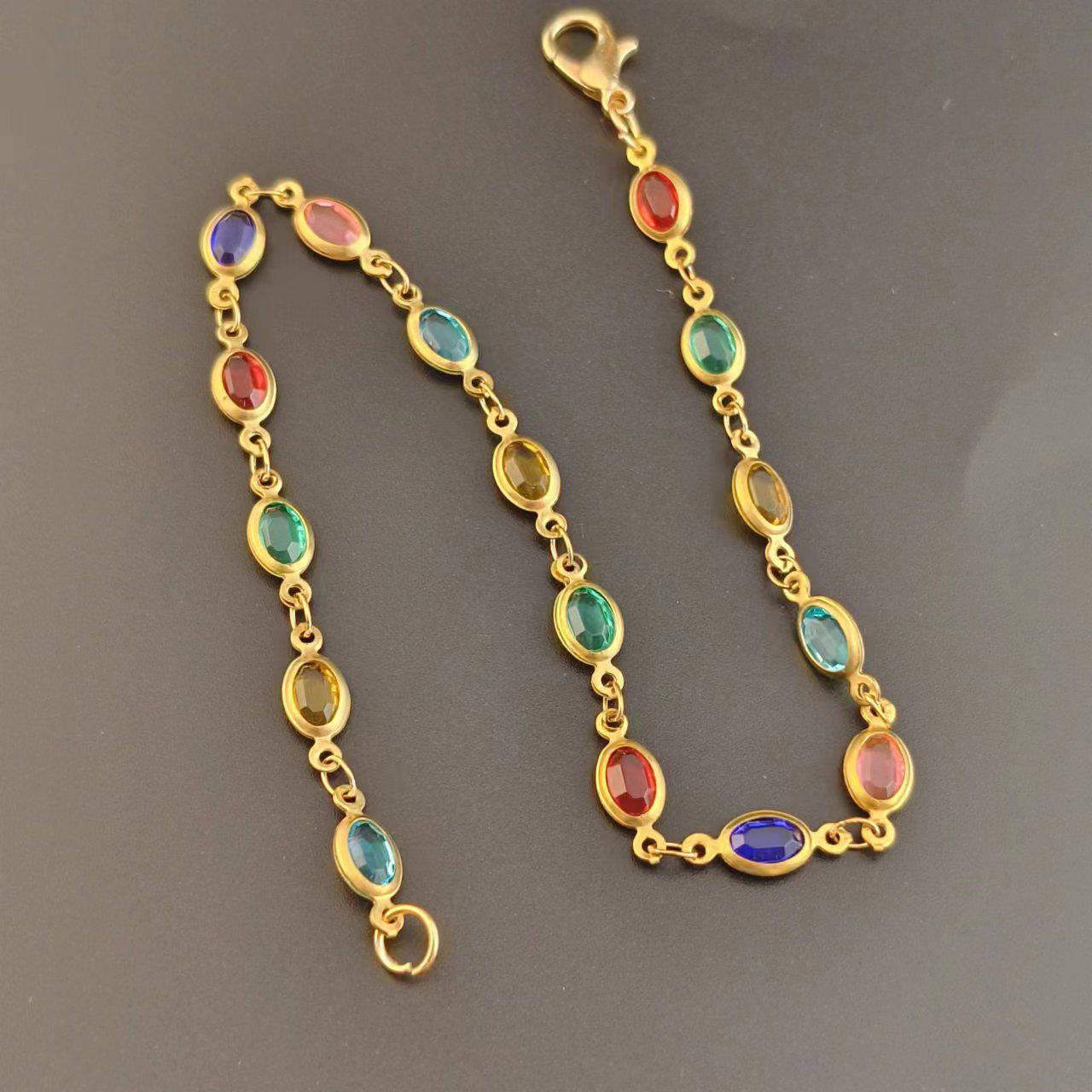 

Colorful Women s Crystal Glass Oval Anklet