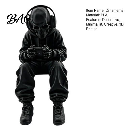 Office Desk Gadgets 3D Printed Skeleton Figurine Gaming Decor, Sitting Statue Game Decor Room Decoration, Computer & Edge Sitter for E-sports