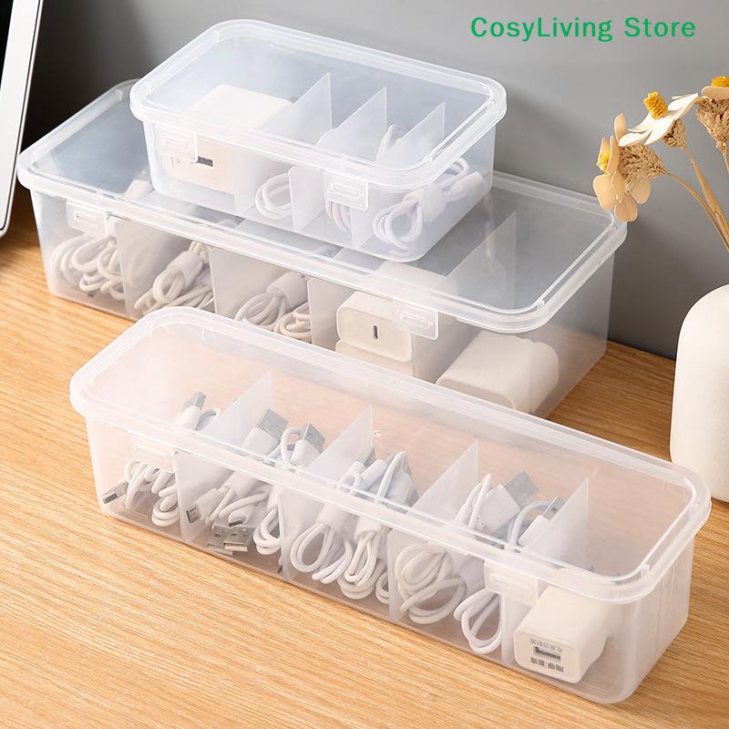 Classification Dustproof Card Organizer With Lid Transparent Data Cable Organizer Case Clutter Collection Box For Office Home