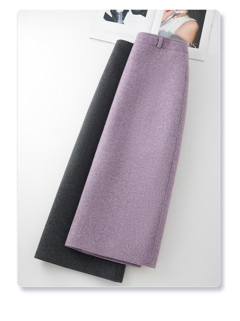 2025 New Women's Purple Woolen A-Line Pencil Skirt: Autumn/Winter Slim Fit