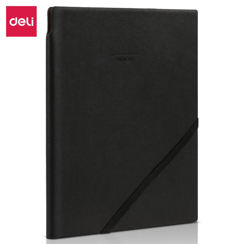 Deli 22215 25K Black Leather Notebook with Pen Holder