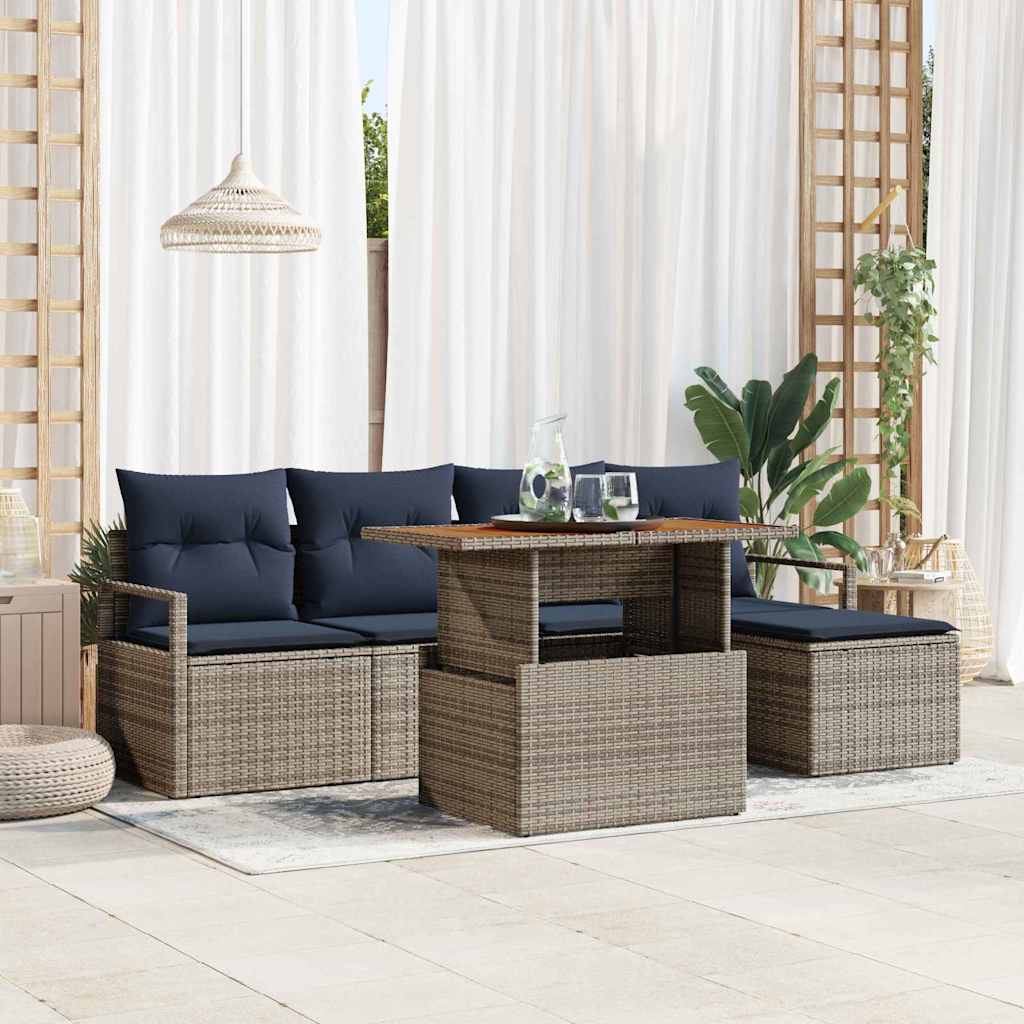 Garden Dining Set with Cushions 6 Pcs Grey and Navy Blue