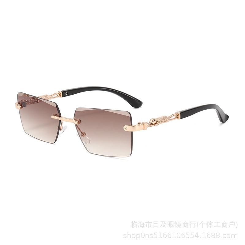 New cheetah rimless square glasses sunglasses men's driving fashion European and American sunscreen sunglasses