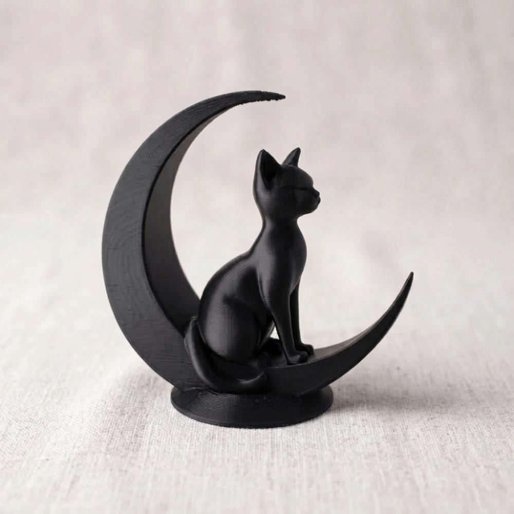 Art Crafts Cat Sculpture 3D Printed Desktop Decoration Dark Style Moon Cat Decoration  Party