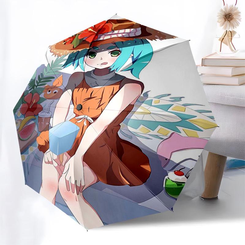 1pc Outdoor Umbrella with Tropical Floral Print - Automatic Opening/Closing, Portable 3-Fold Design, 8-Bone Iron Frame - Perfect Gift for Fans, T