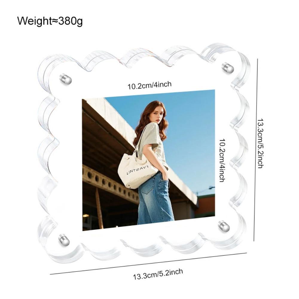 Sleek Scalloped Design Magnetic Photo Frame Transparent Thicken Acrylic Photo Frame Freestanding Design Scalloped Photo Frame