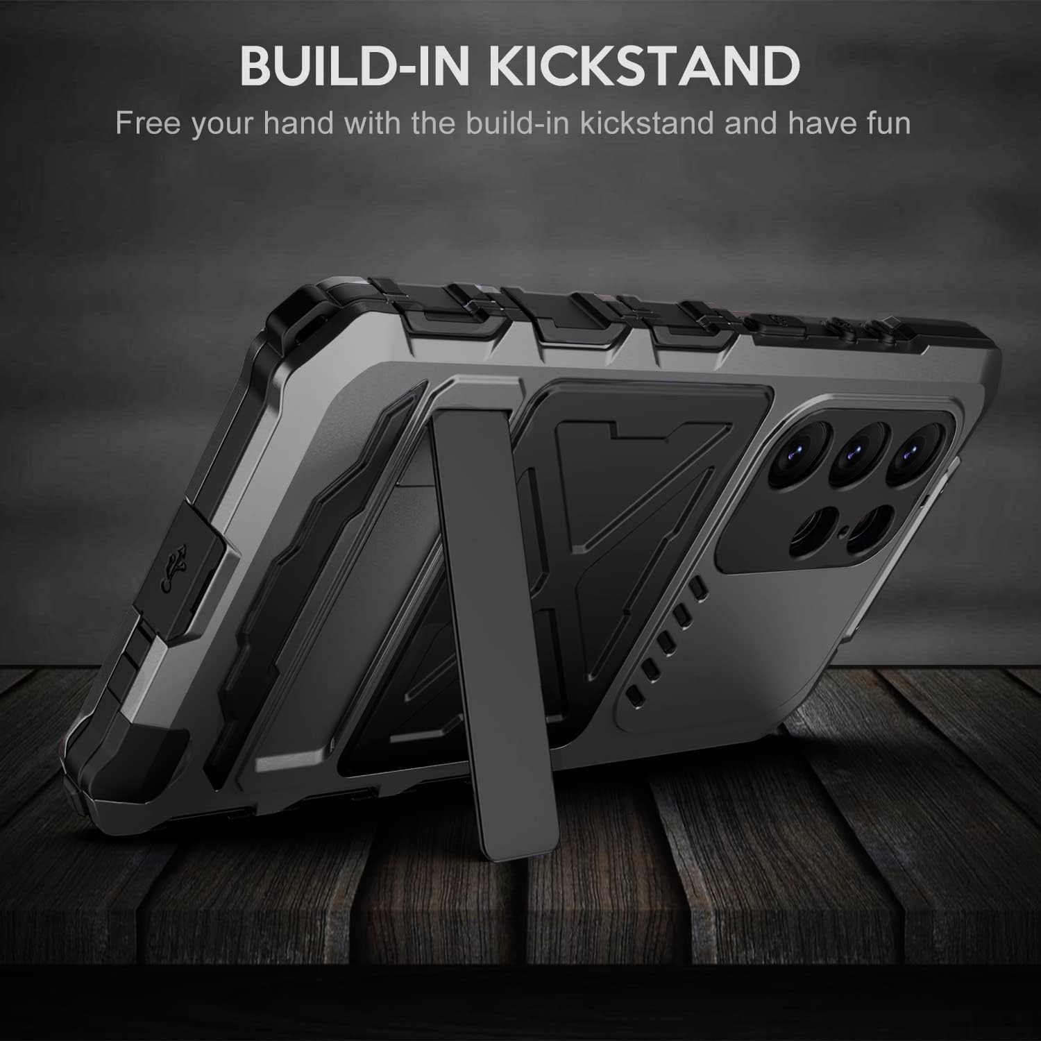 

Чехол для Samsung S23 Ultra - Металлический силиконовый бронированный чехол для всего корпуса, сверхпрочный, прочный, военного класса, с металлической подставкой, встроенной защитой экрана