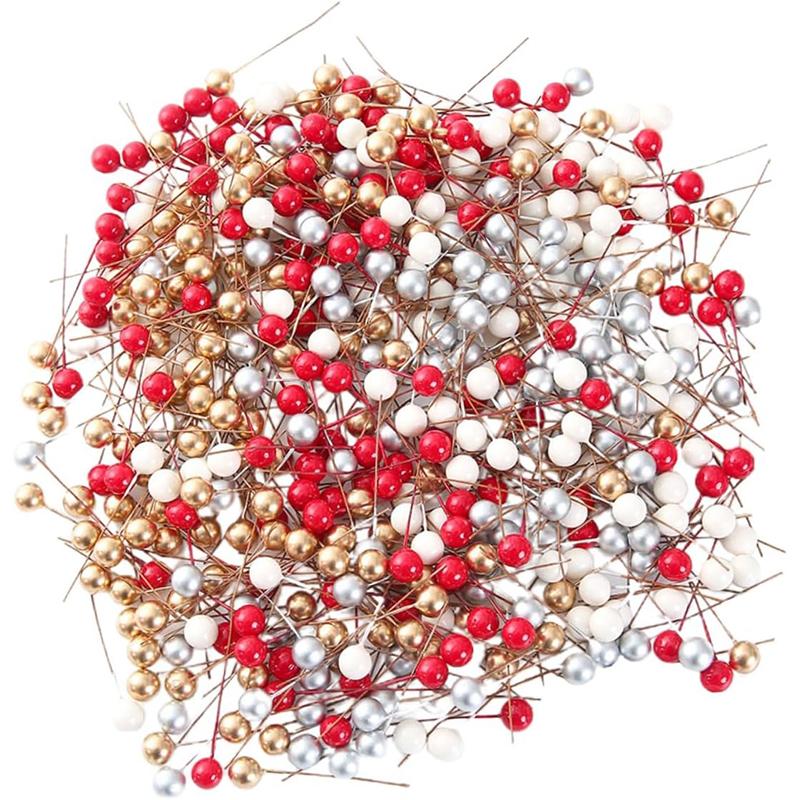 50/100pcs Artificial Holly Berries Mini Fake Berries Decor On Wire For Christmas Tree Decorations Flower Wreath DIY Craft