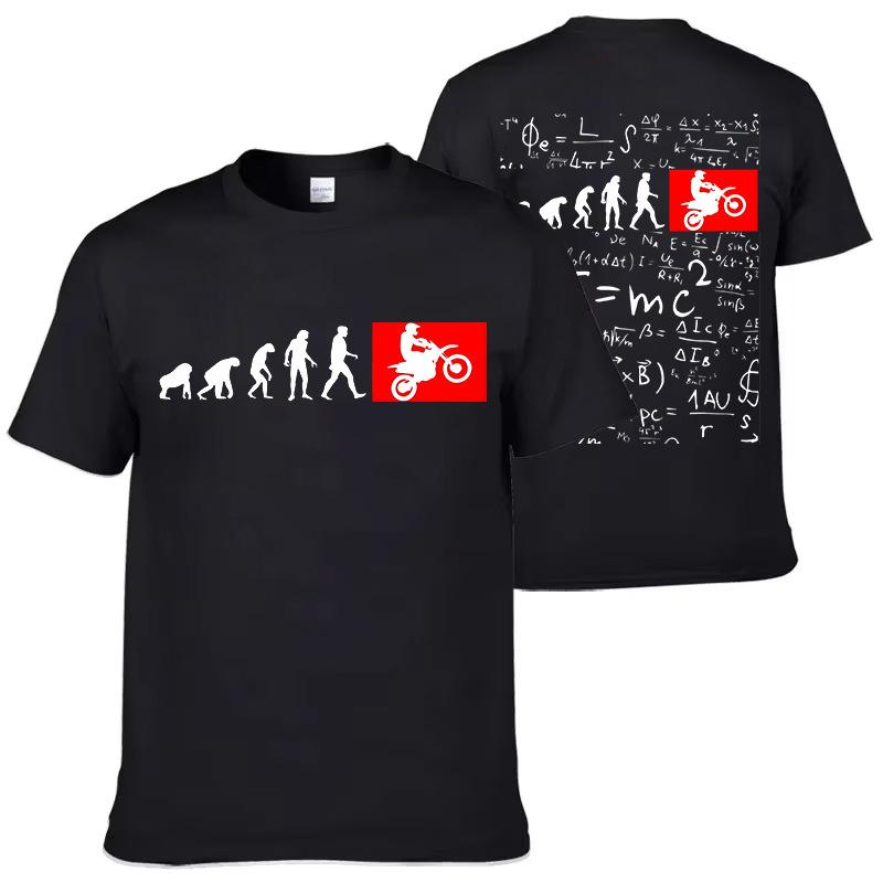 Human Evolution Motocross round Neck Printed Short Sleeve T-Shirt Loose Comfortable Modal Top for Casual Wear S