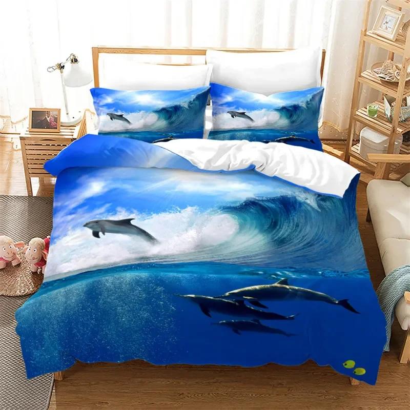 Comforter Jumping Dolphin Marine Themed Bedding Set King Full Twin For Kids Adults Decor Microfiber Ocean Animals