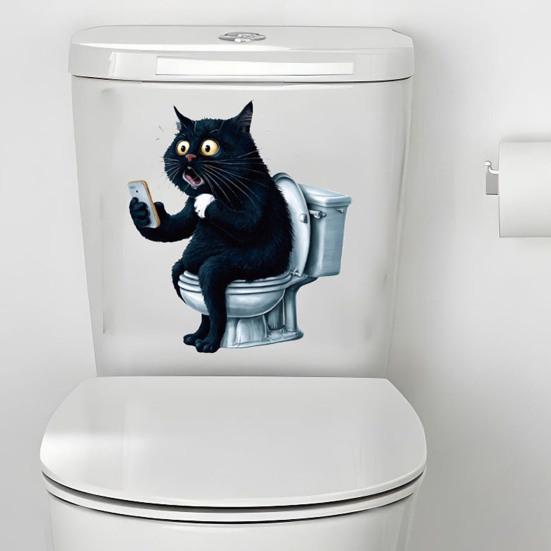 Cat Toilet Stickers Waterproof Toilet Tank Lid Decals Cartoon Black Cat Toilet Seat Cover Sticker for Bathroom Restroom Door Wall Decor