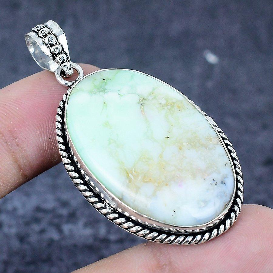 Chrysopras Edelstein 925 Sterling Silber Schmuck Anhänger 2,09"