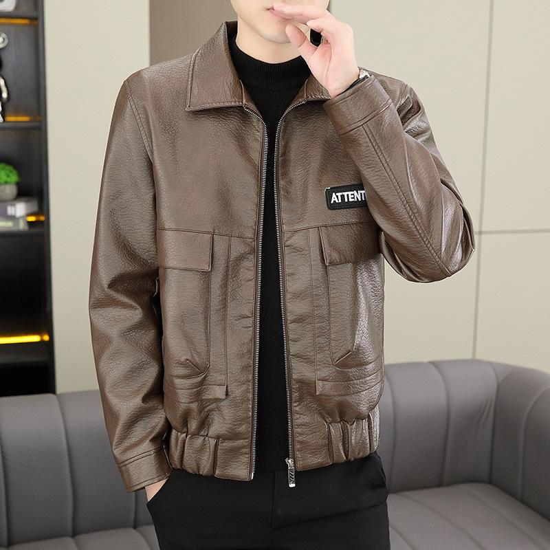 Retro Youth Short Leather Jacket Men's Loose Korean Style Motorcycle Suit Pilot Leather Jacket Jacket
