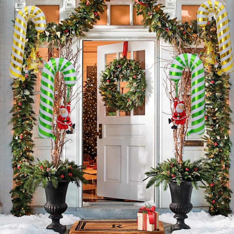 2pcsChristmas Aluminum Foil Balloons Santa Claus Christmas Tree Red Green Handheld Stick Balloons Party Decoration Hanging Ornam