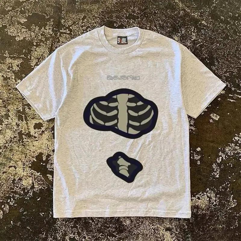 Y2k Punk Retro Summer Hip Hop Skull Creative T-shirt Street Short Sleeve Women's Casual Couple T-shirt