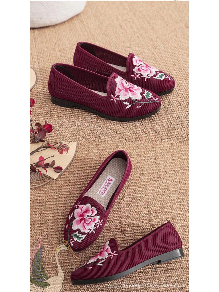 Women's Embroidered Slip-On Shoes – Soft, Non-Slip, Flat Heel Casuals for Seniors