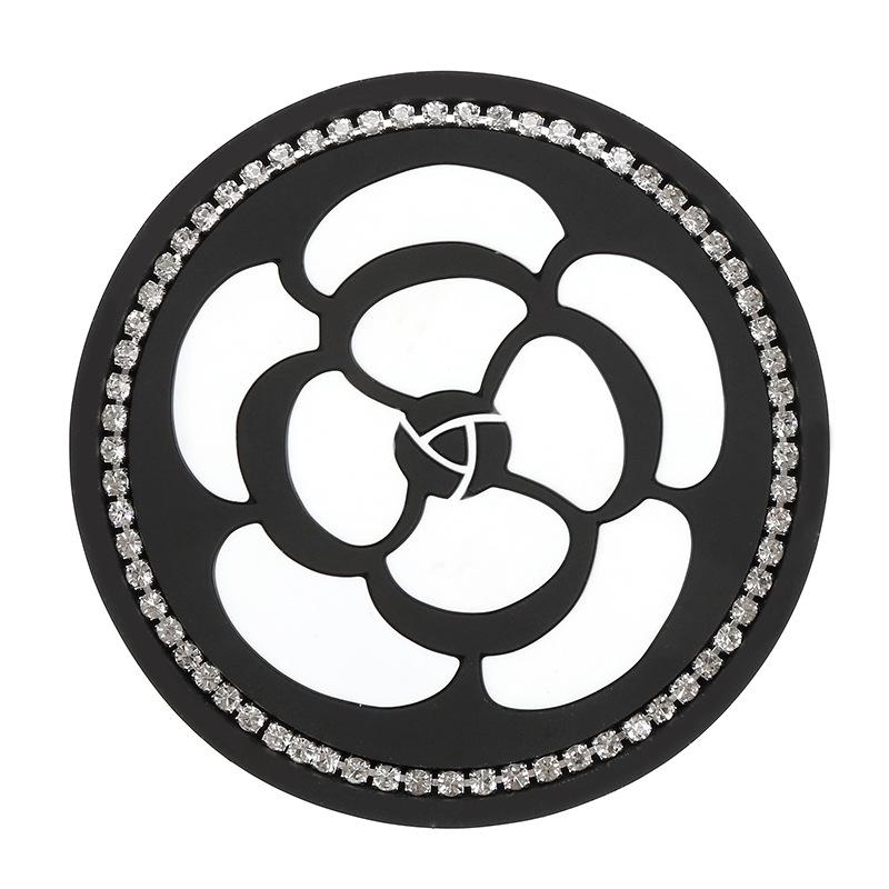 1PC Car Water Cup Pad Creative Diamond Inlaid Camellia Flower Storage Tank Non-Slip Mat Interior Decoration Products For Women