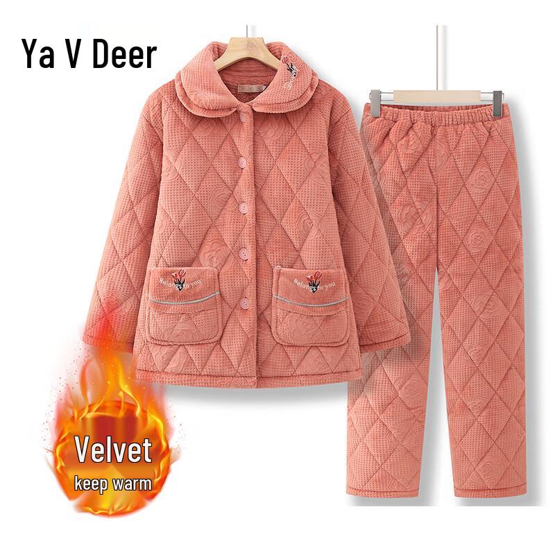 Yalu Middle-Aged & Elderly Women s Winter Velvet Home Wear Set 2XL (110-125 lbs)