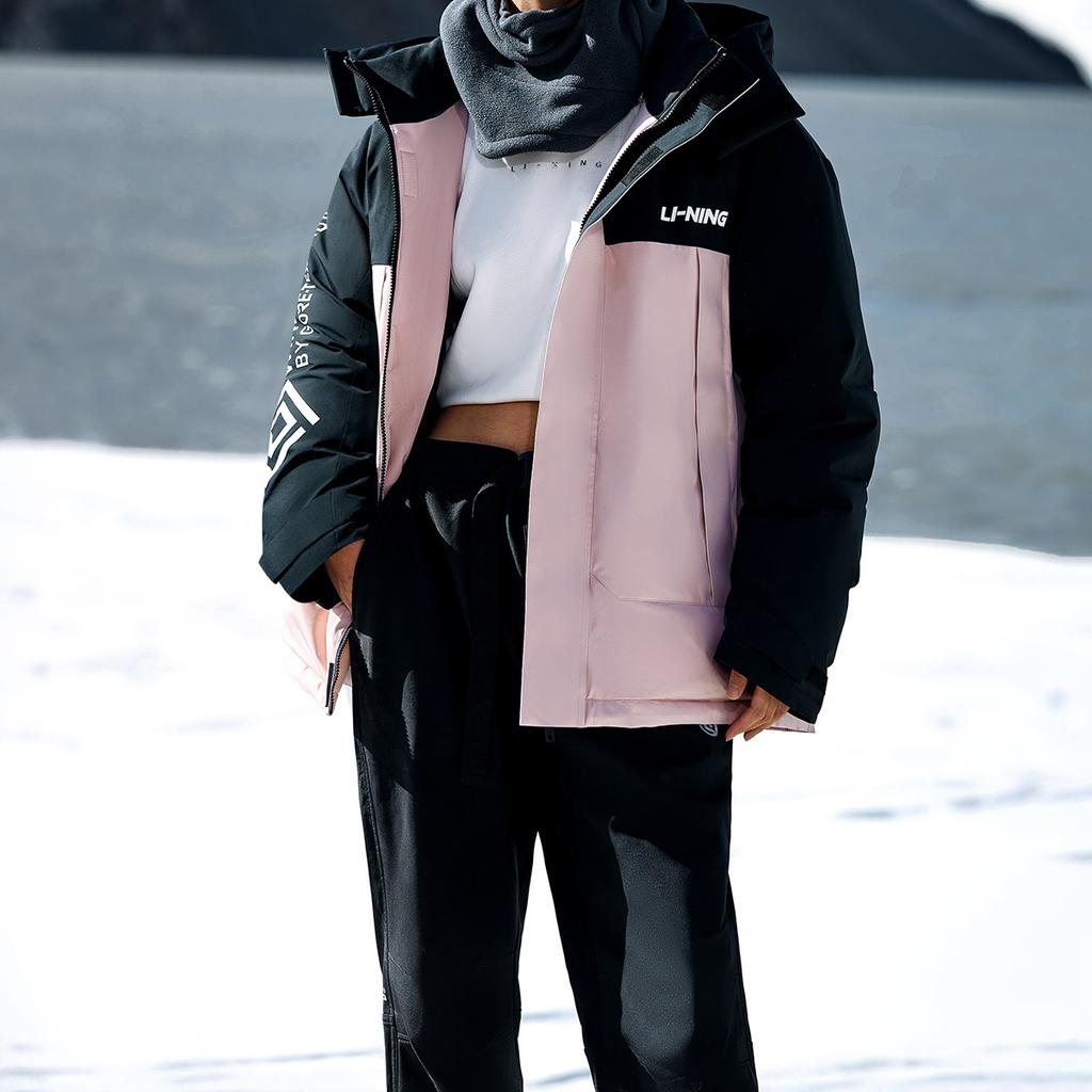 Li Ning Fitness Series Letter Logo Print Reflective Loose Versatile Cold Resistant Casual Short Winter Down Jacket Men Jacket AYMT321-3