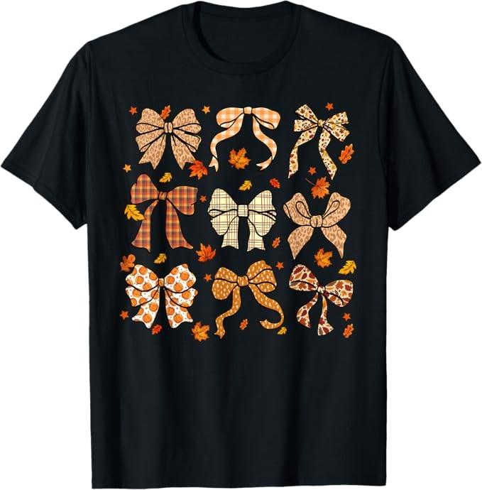 

Fall Coquette Bow Fall Pumpkin Thanksgiving Women Girl T-Shirt M