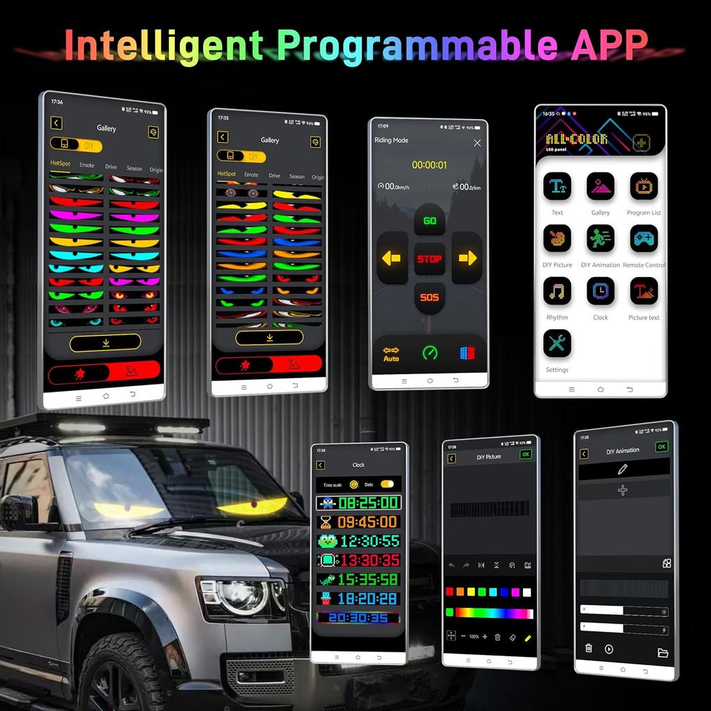 2PCS LED Eyes For Car Windshield, 13.7"X4" Devil Eyes Light For Cars, Programmable Soft Screen LED Sign With APP Control And Remote Controller