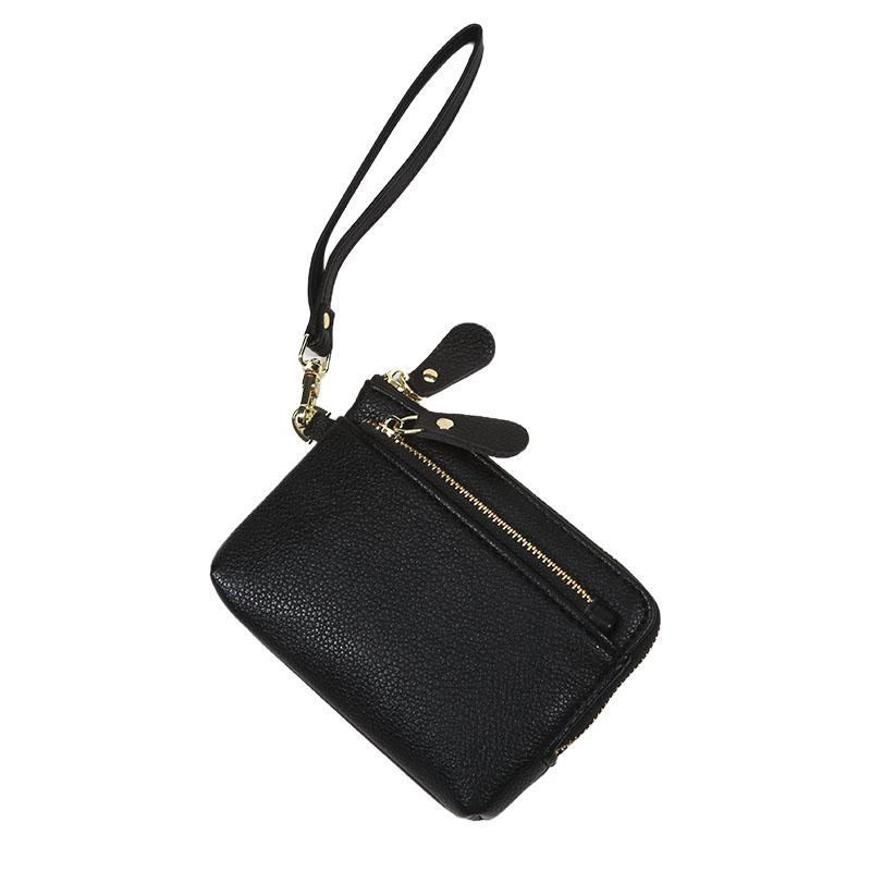 Vintage PU Leather Short Wallet With Zipper Coin Pocket Multiple Card Slots And Wrist Band Casual Portable Card Clip