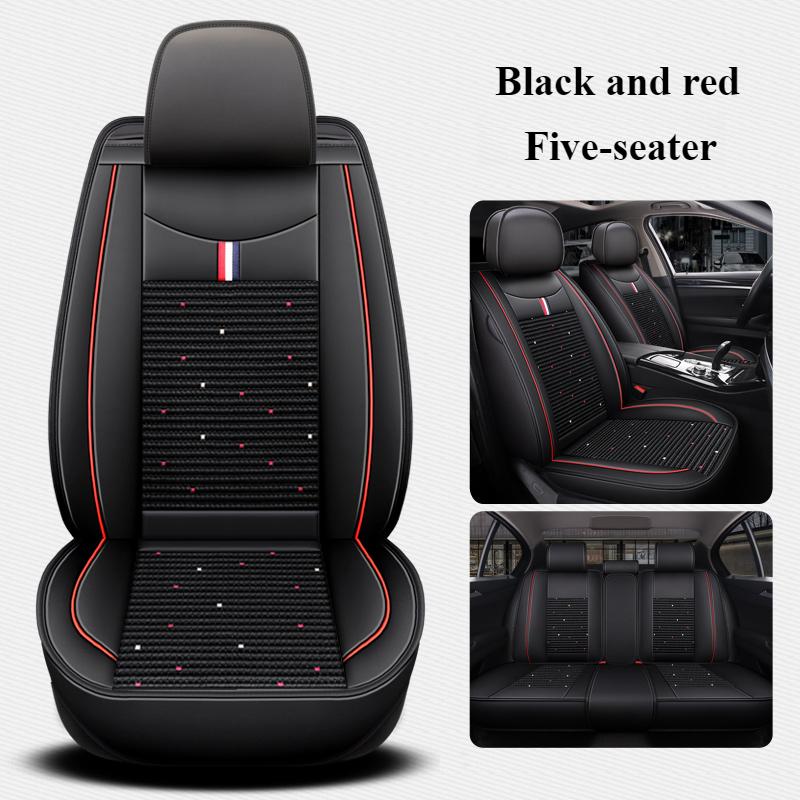 5-seats High-Quality Full-Coverage Leather & Ice Silk 3D Car Seat Covers - Universal Fit, Breathable, Anti-Slip, Easy to Install