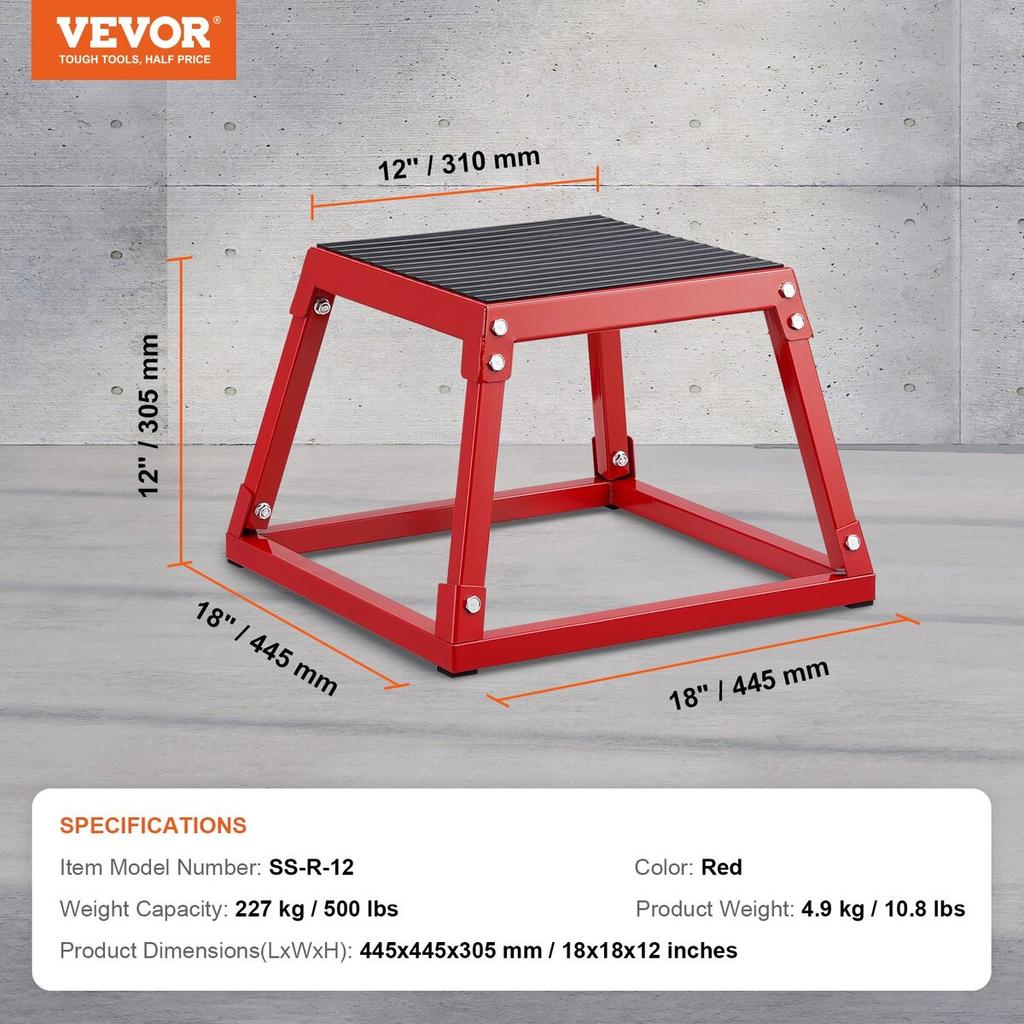 Plyometric Jump Box, 12 Inch Plyo Box, Steel Plyometric Platform and Jumping Agility Box, Anti-Slip Fitness Exercise Step Up Box for Home Gym