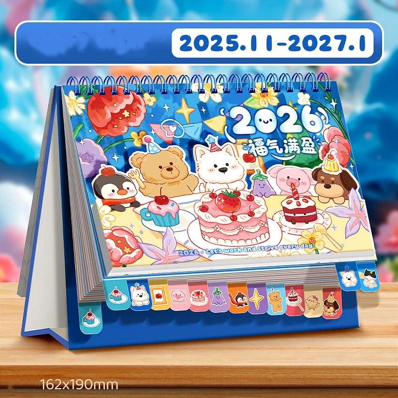 Chinese Style 2026 Rotating Desk Calendar Coil Binding Panda Horse Year Calendar Cartoon Month Date Display Monthly Planner