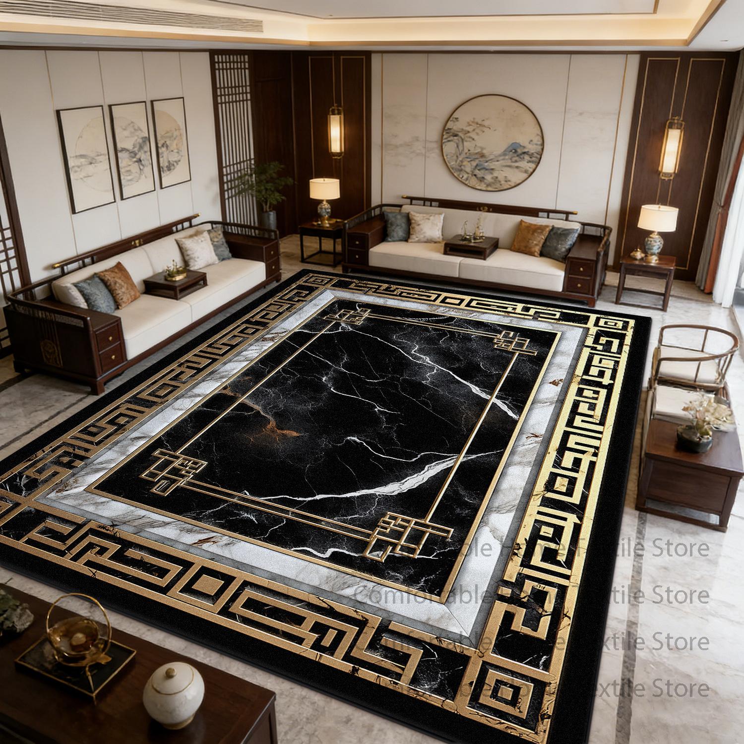 

Black Gold Marble Style Living Room Soft Carpet Home Decoration Luxury Fluffy Antiskid Rug Easy Cleaning Large Area Floor Mats 60x90cm