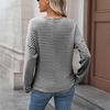 Women's Fashionable V-neck Long Sleeved  Knitted Casual Loose T-shirt Top